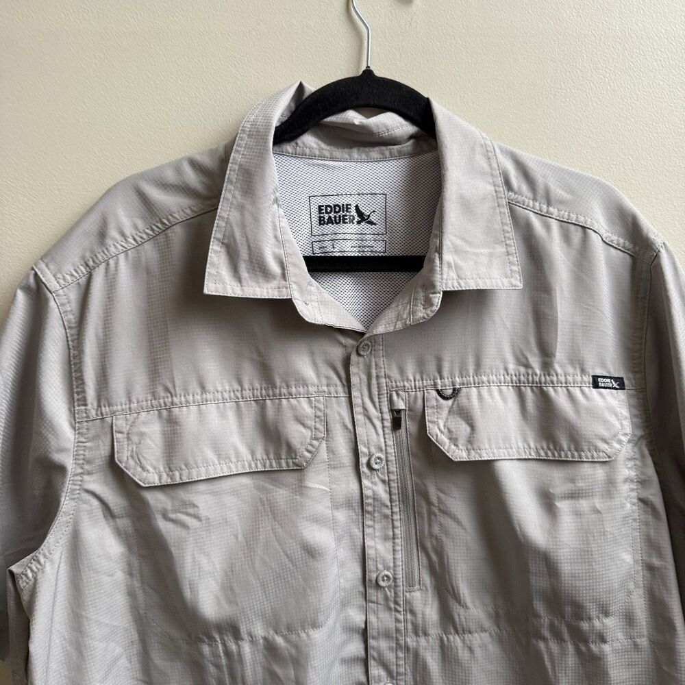 Eddie Bauer Shirt Mens L Gray Rainier Ripstop Short Sleeve Shirt Hiking Camping
